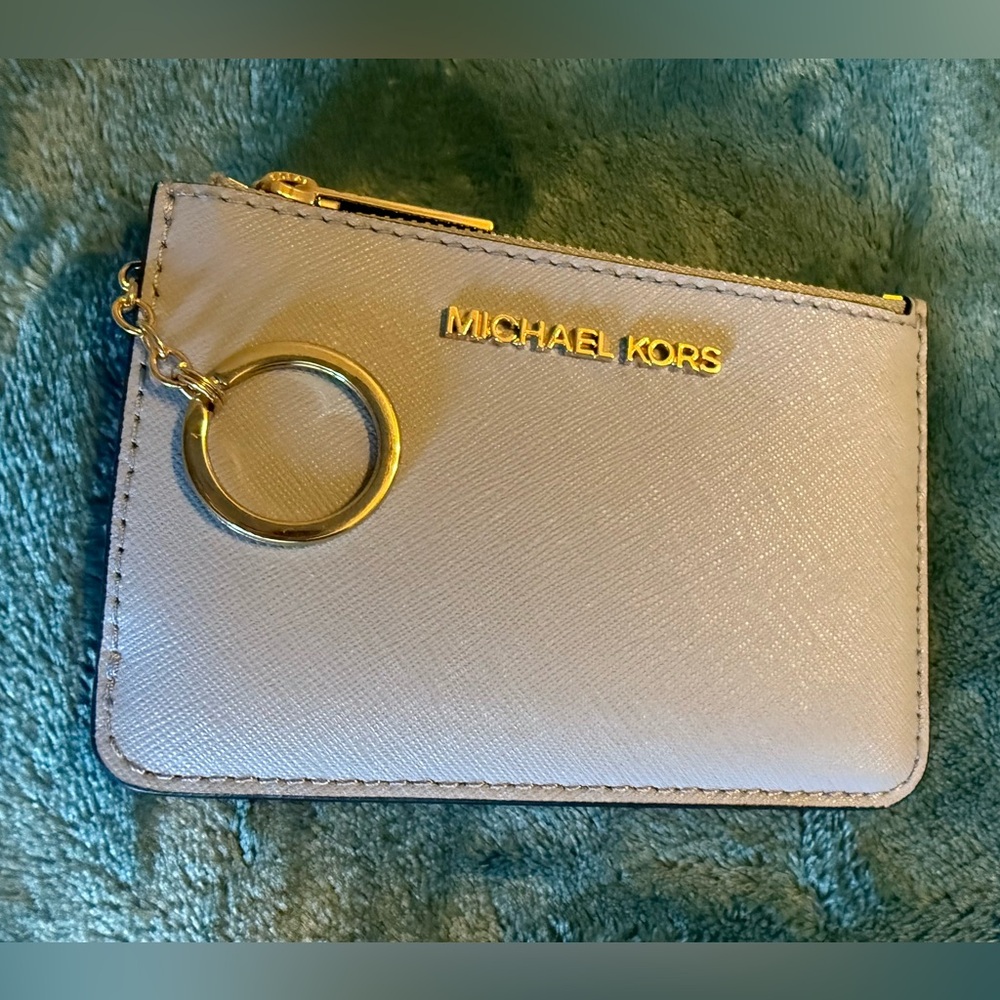 Michael Kors Jet Set Travel Card Holder Light Blue with Gold Accents
